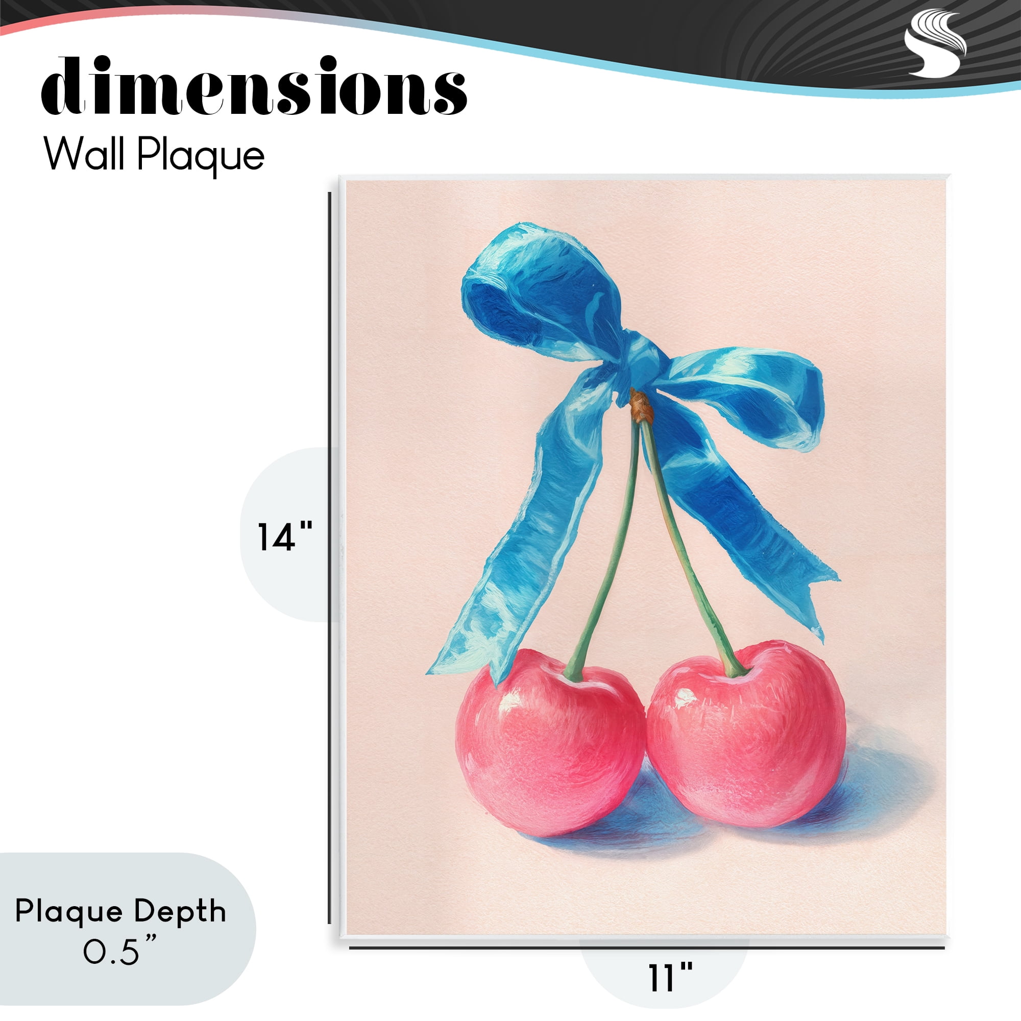 Stupell Industries Twin Cherries with Blue Ribbon Wall Plaque Art, design by Imagine It Images