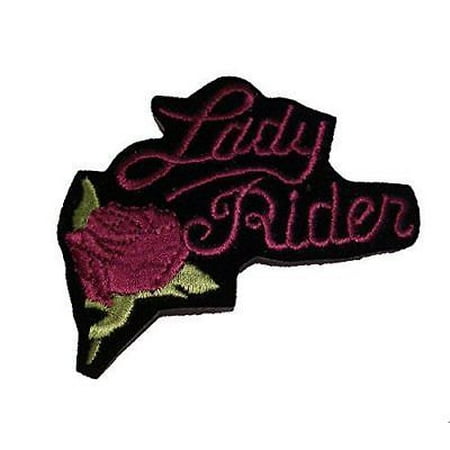 LADY RIDER PATCH W/ PURPLE ROSE BIKER MOTORCYCLE MC VEST CUT WOMAN