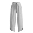 thumbnail image 5 of Women Striped Cropped Capri Pants Sevevn Drawstring Elastic Waist Irregular Hem Casual Trousers With Large Side Pockets, Multi‑Color Options For Summer Daily Wear, 5 of 6