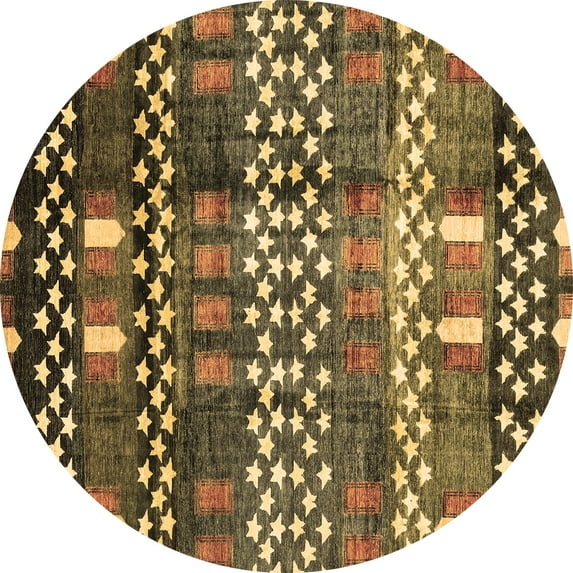 Ahgly Company Indoor Round Abstract Brown Modern Area Rugs, 4' Round