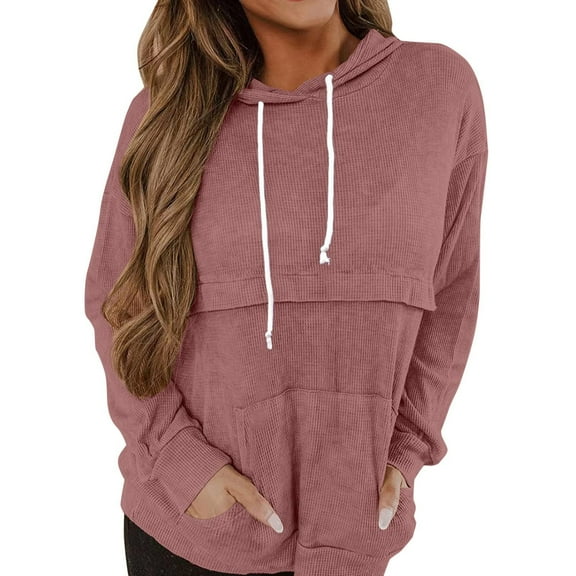 ShomPort Hoodies for Women Pullover Long Sleeve V Neck Drawstring Shirts Casual Tops Sweatshirts