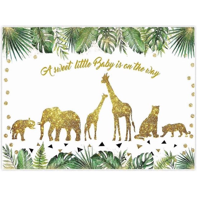 8x6ft Baby Shower Backdrop Tropical Palm Leaves Gold Decor Wild One for Jungle Animals Themed Children Birthday Photography Background Dessert Table P