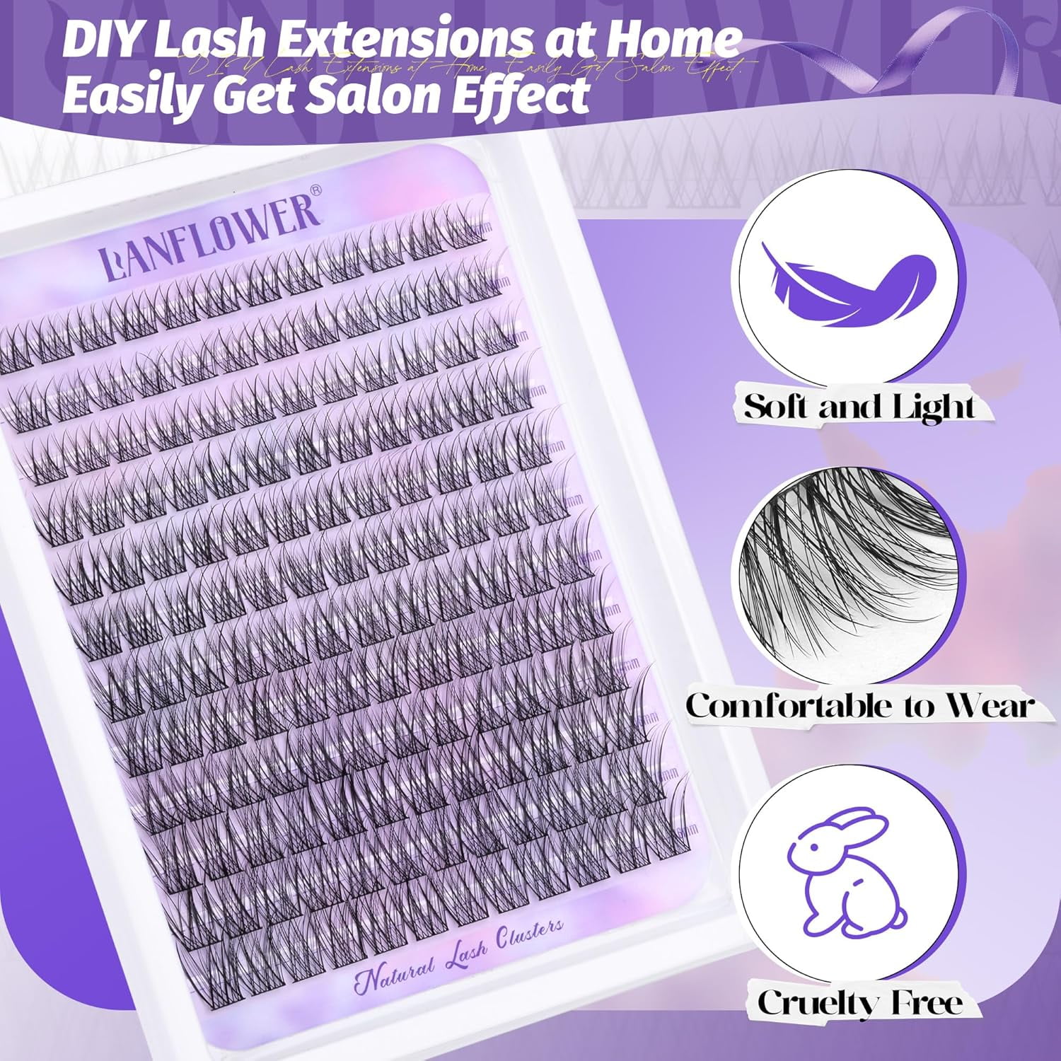 Natural Lash Clusters Kit Wispy Lash Extension Kit Waterproof Lash Clusters C Curved Cluster Eyelash Extensions Kit 144pcs Individual Lashes 10-16mm Eyelash Extension Kit