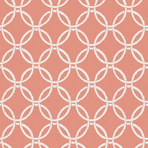 3122-11001 Quelala Coral Ring Ogee Wallpaper with Interlocking Circle Chain in Coral Pink White Colors Modern Style Prepasted Acrylic Coated Paper