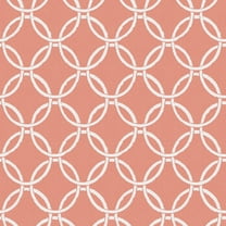3122-11001 Quelala Coral Ring Ogee Wallpaper with Interlocking Circle Chain in Coral Pink White Colors Modern Style Prepasted Acrylic Coated Paper