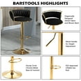 thumbnail image 4 of Velvet Swivel Bar Stools Set of 2 High Back Adjustable Bar Chairs with Golden Footrest for Kitchen Counter Square Island, Black, 4 of 5