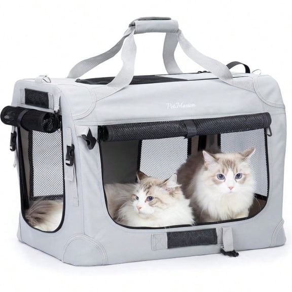 Extra Large Cat Carrier For 2 Cats Collapsible Soft Sided Pet XL Crate For Large Mudium Big Cat 20lbs  Car Travel Portable Bag For Long Trips Ride 24x16.5x16.5
