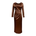 thumbnail image 6 of Smsaxvxz Women's Cowl Neck Satin Maxi Dress Long Sleeve High Slit Formal Evening Gown for Wedding Guest Bridesmaid Party Brown M, 6 of 7