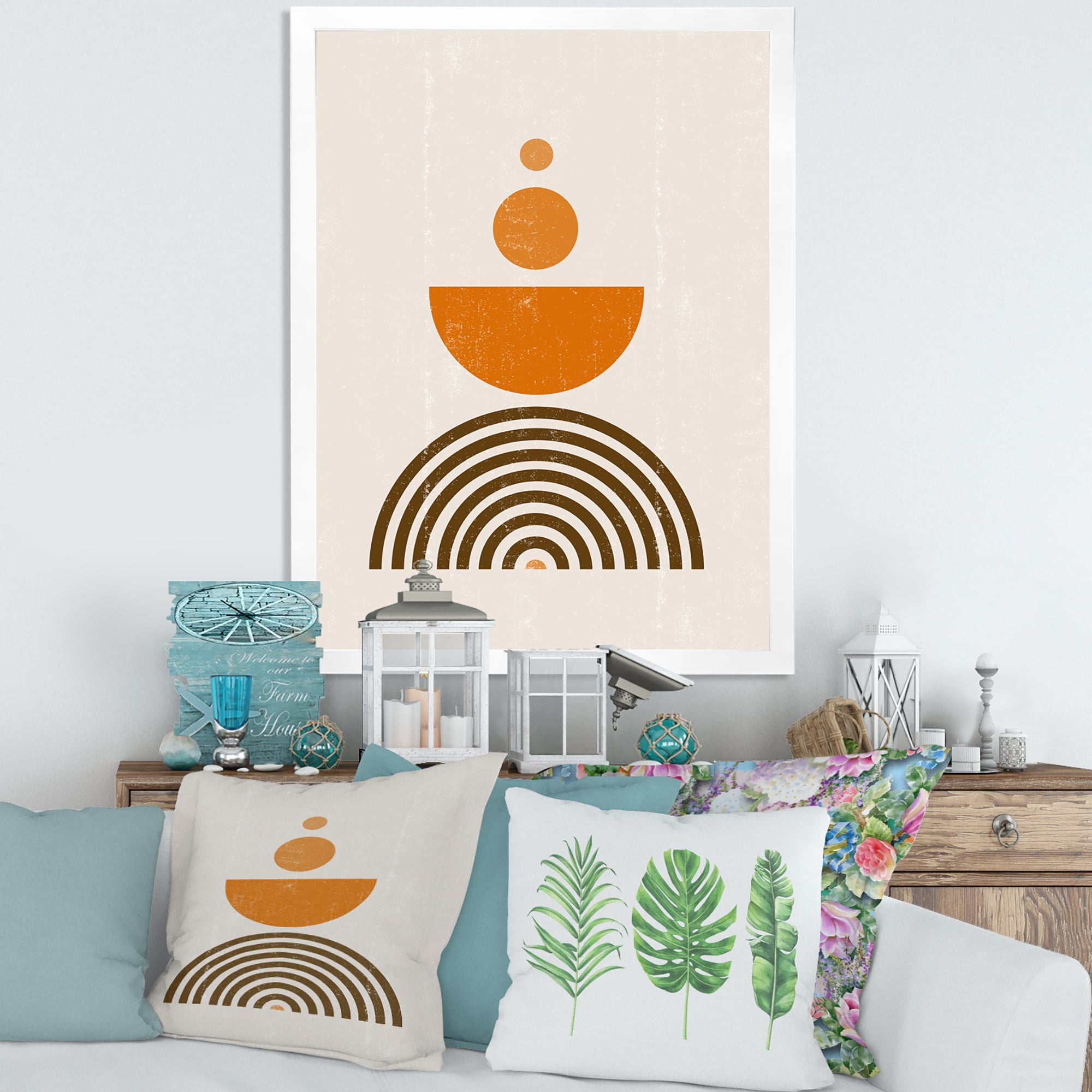 Designart 'Abstract Rainbow Moon and Sun In Earth Tones V' Modern Framed Art Print