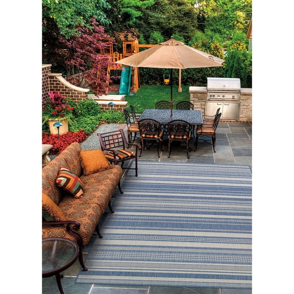Couristan 2' x 3.5' Striped Indoor Outdoor Area Throw Rug - Blue and White