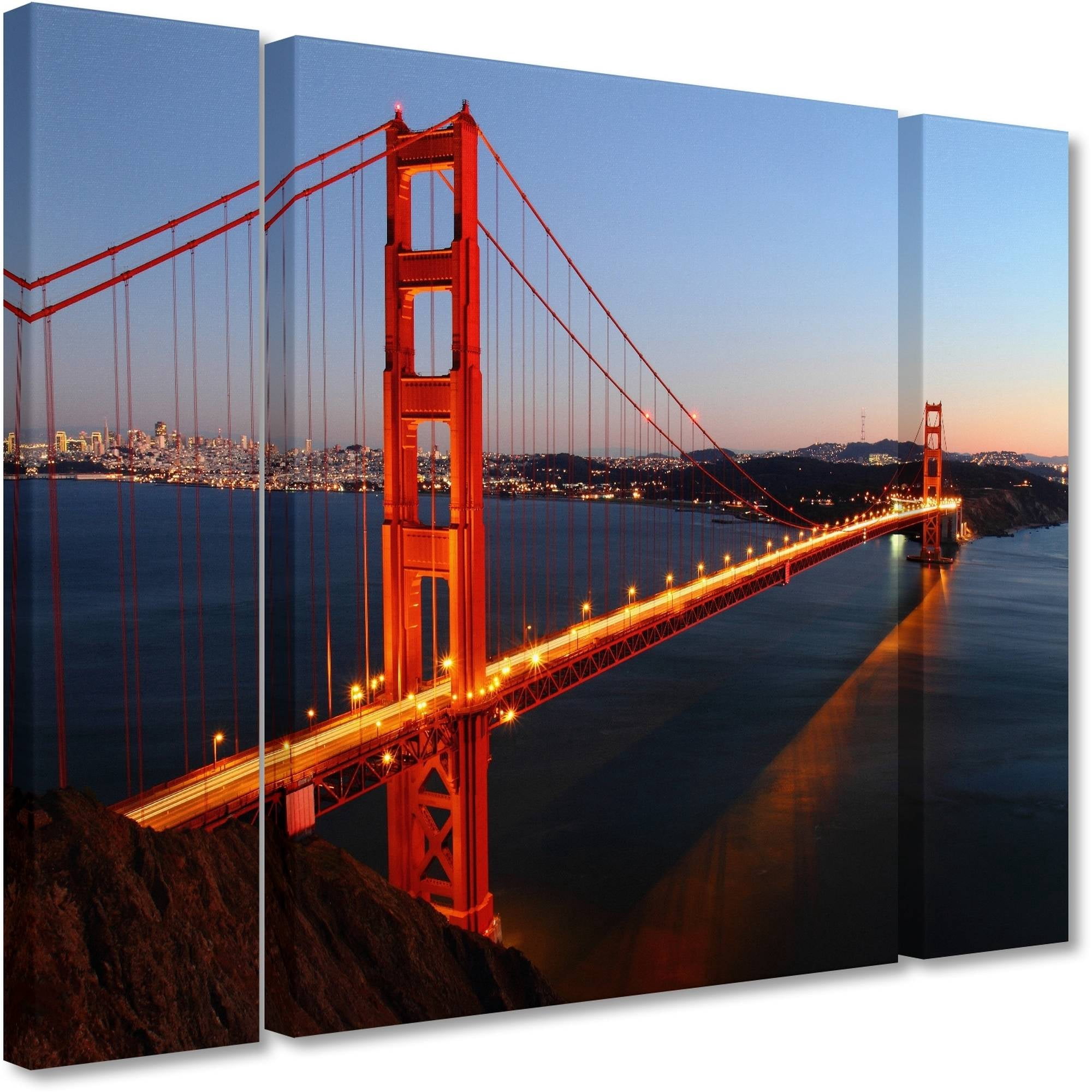 Trademark Fine Art "Golden Gate SF" Canvas Art by Pierre Leclerc Three Panel Set