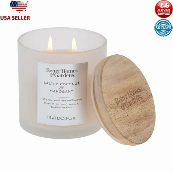 Mahogany Coconut Scented 2-Wick Candle 12Oz New Home Ambiance Decor Salted