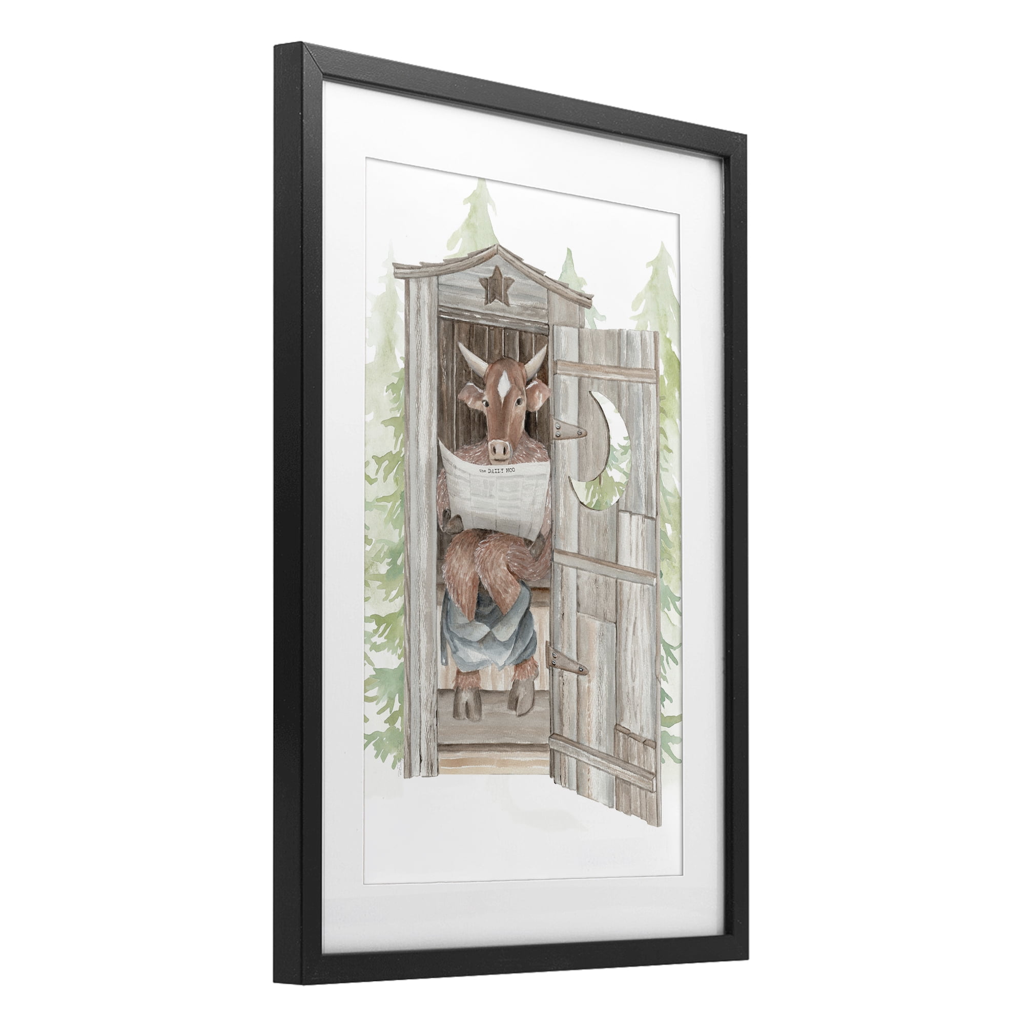 Stupell Industries Daily Moo Outhouse Reading Black Framed Print Under Glass, design by Cindy Jacobs