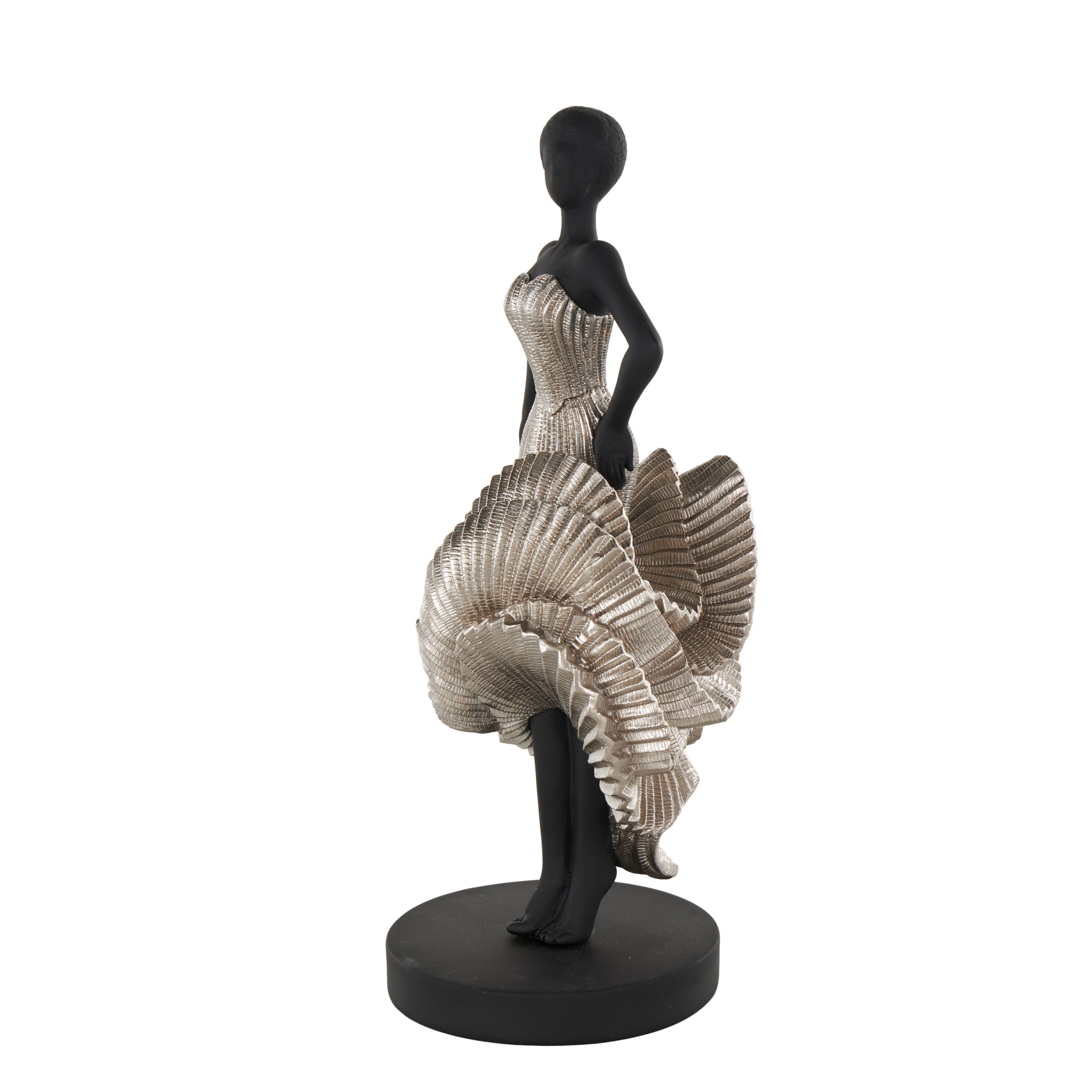6" x 14" Black Polyresin Dancer Sculpture with Silver Dress, by DecMode