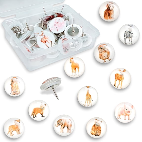 Afagarly Cute Animal Push Pins Glass Push Pins Multicolor 24 Pcs S