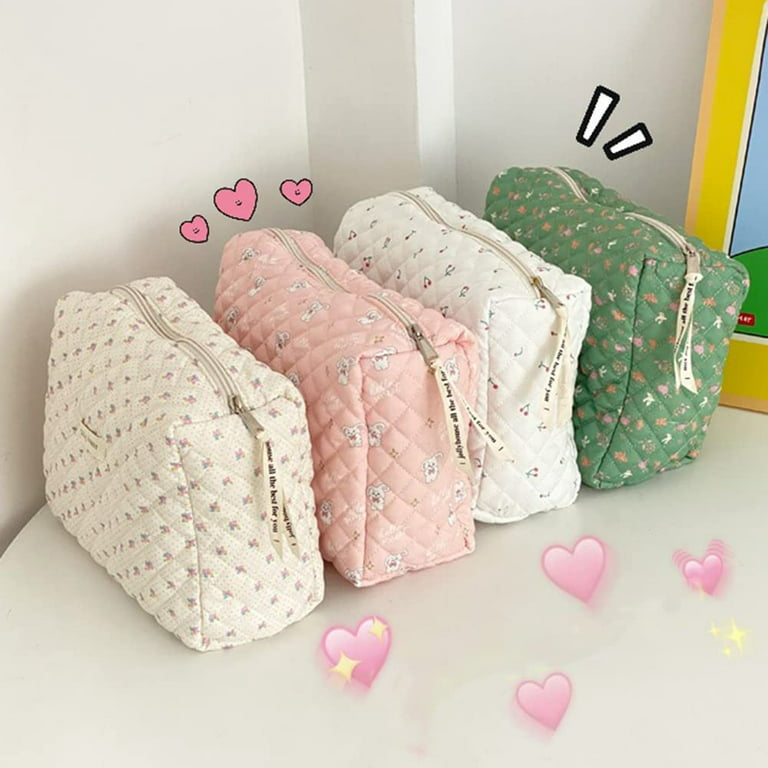 QWZNDZGR Cotton Makeup Bag Large Travel Cosmetic Bag Quilted Cosmetic Pouch  Coquette Aesthetic Floral Toiletry Bag 
