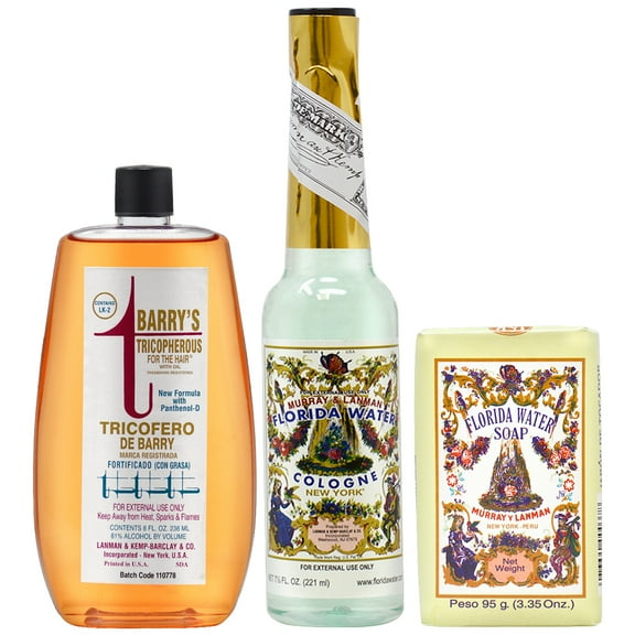 Lenman & Kemp Barry's Tricopherous (With Oil) 8oz   Florida Water Cologne 7.5oz   Florida Soap 3.35oz