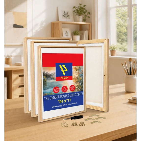 4 Pack 11x14 inch Floater Frame Canvas Set, Gallery Wrapped Cotton Canvas with Solid Wood Frame, Includes Hanging Hardware for Art Display