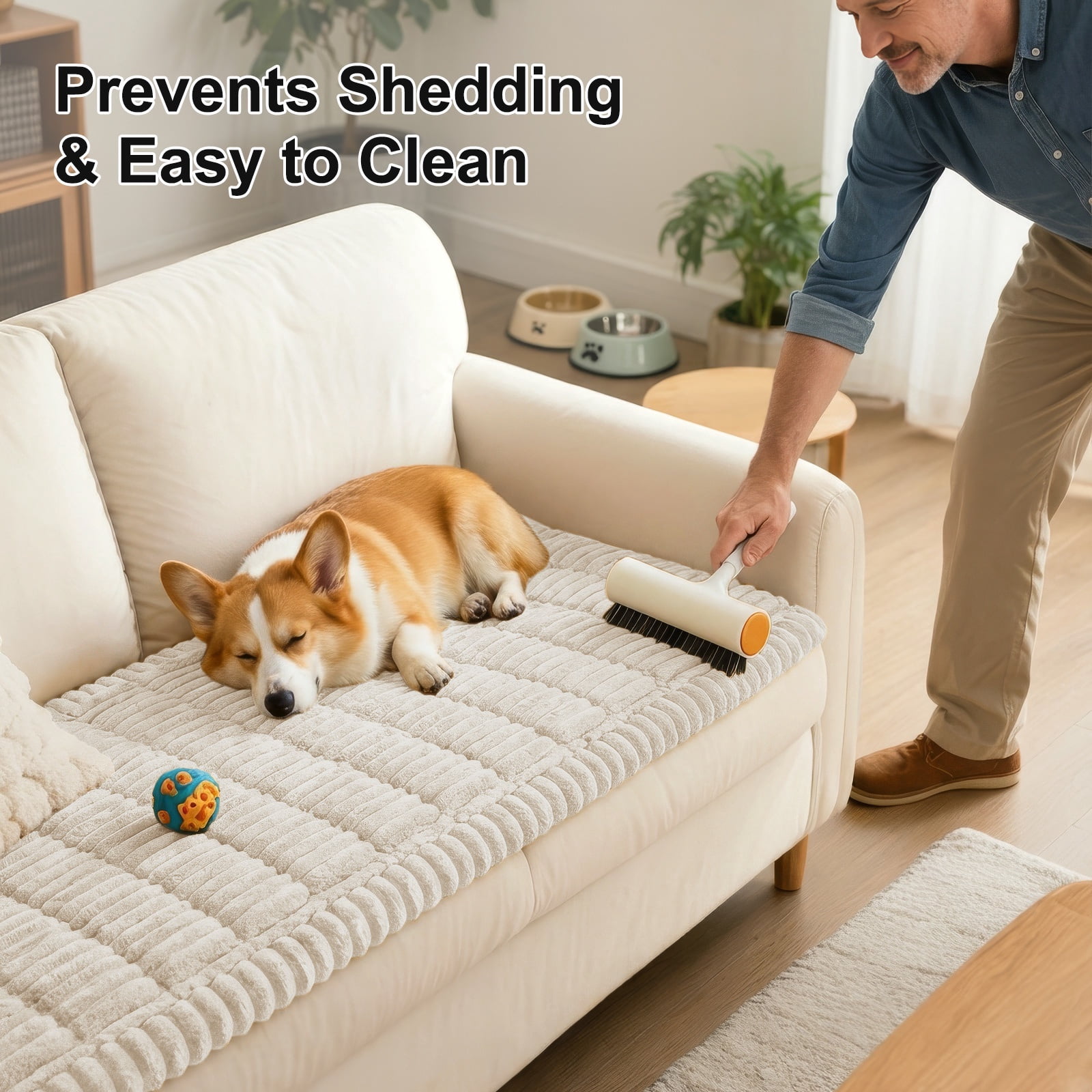 decorUhome Couch Covers for 2 Cushion Couch Sofa, Non Slip Fuzzy Couch Covers for Pets, Washable Slipcover for Dogs(White, 27.6" x 59")