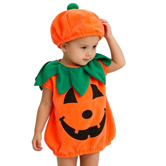 LIIPEE Baby Halloween Costumes Boys Girls Unisex Bodysuit And Hat Pumpkin Fancy Dress Up Clothes,One Size