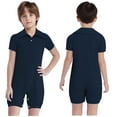 thumbnail image 5 of Doomiva Kids Boys Girls Special Needs Adaptive Clothing Turn-Down Collar Short Sleeve Jumpsuit Bodysuit Romper Navy Blue 16, 5 of 7