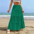 thumbnail image 2 of RUTAYY Fashionable Women Beach Vacation Layered Ruffle Hem Long Skirt Hollow Gathered Cake Skirt Solid Color Casual Travel Skirts, 2 of 7