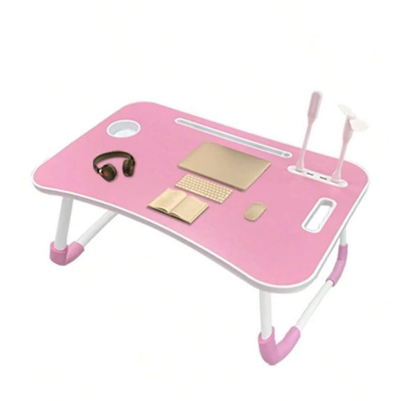 Extra Large Portable Laptop Bed Table Folding Table, Computer Table - Multifunctional Tray Stand With Cup Holder And Drawer, USB, Fan And Light
