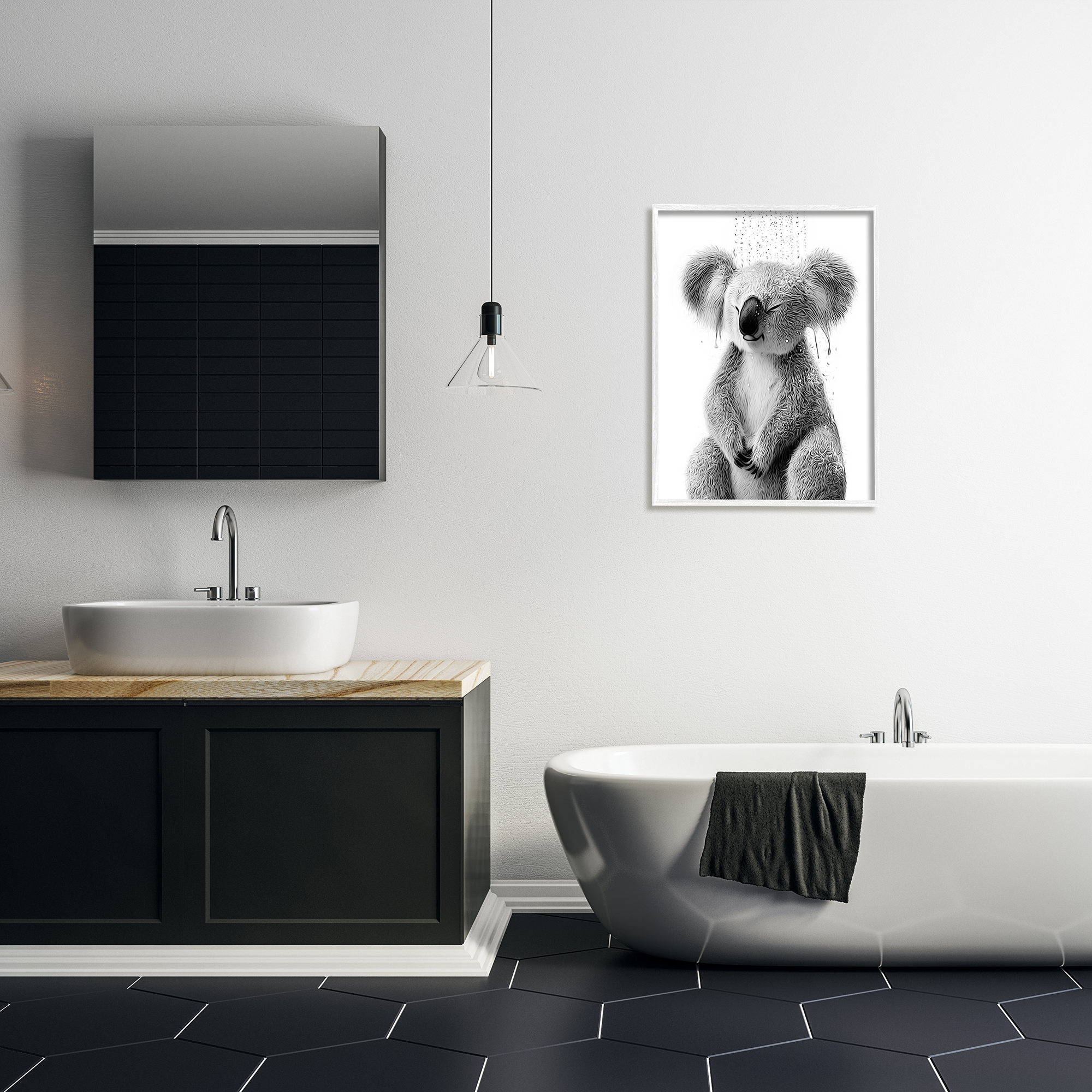 Stupell Industries Koala Bathroom Splash Animals & Insects Painting White Framed Art Print Wall Art, 24 x 30