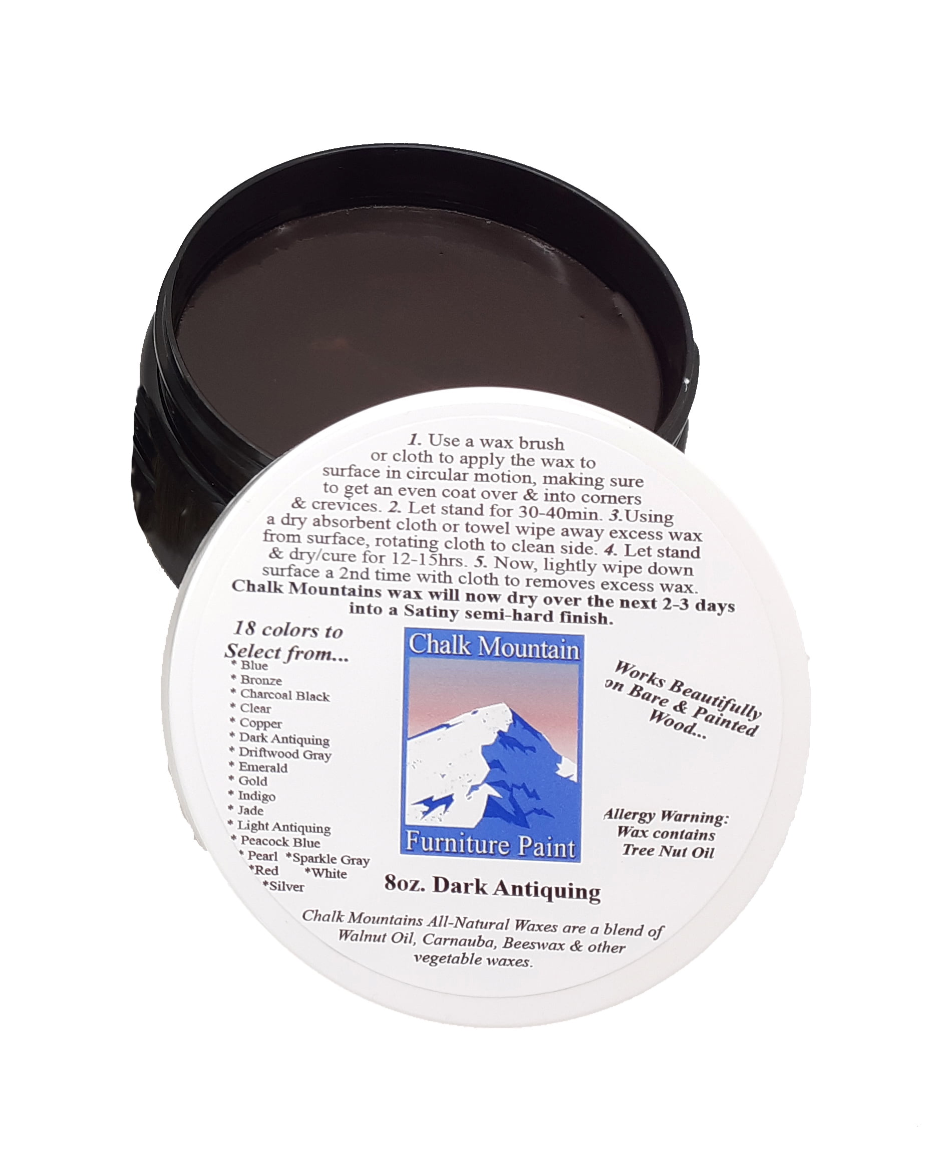 Chalk Mountain Brushes - 8oz Dark Antiquing Wax Furniture Finishing Wax. 100% All Natural