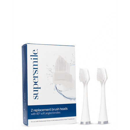 Supersmile Series II LS45 Replacement Brush Heads for Sonic Pulse Toothbrush - Patented 45° Soft Bristles Deliver Professional Teeth Cleaning - No Sensitivity (White, 2 Count)