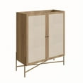 thumbnail image 2 of Boho Bar Cabinet - 36"L x 43"H with Gold Iron Legs, 2 Rattan Door Sideboard, Coastal Oak, 2 of 6