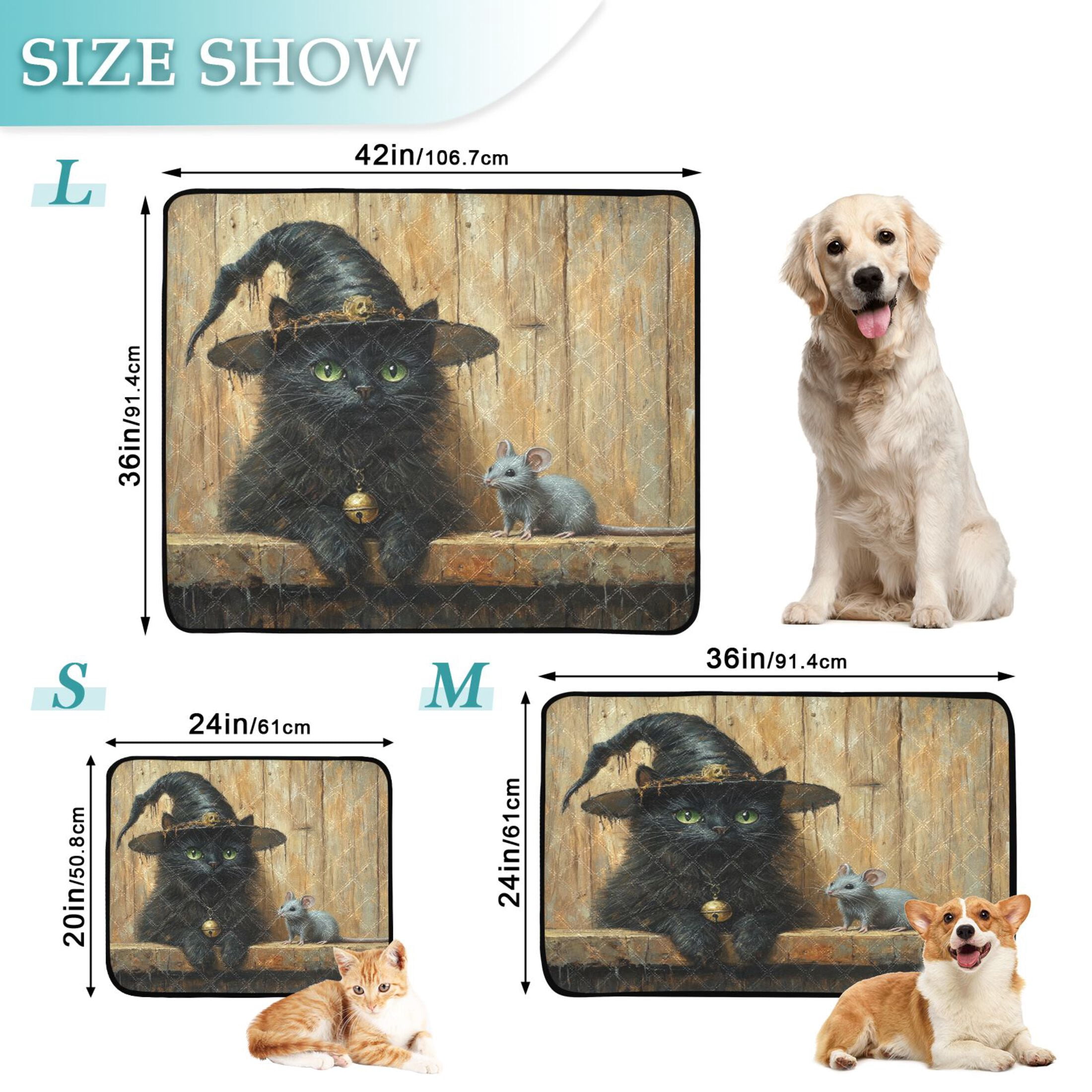 Qxltty Black Cat Meet Gray Mouse Cat litter Pads Pet Set of 3 Diaper Mats Center Anti-leakage Layer Absorbent Soft and Comfortable