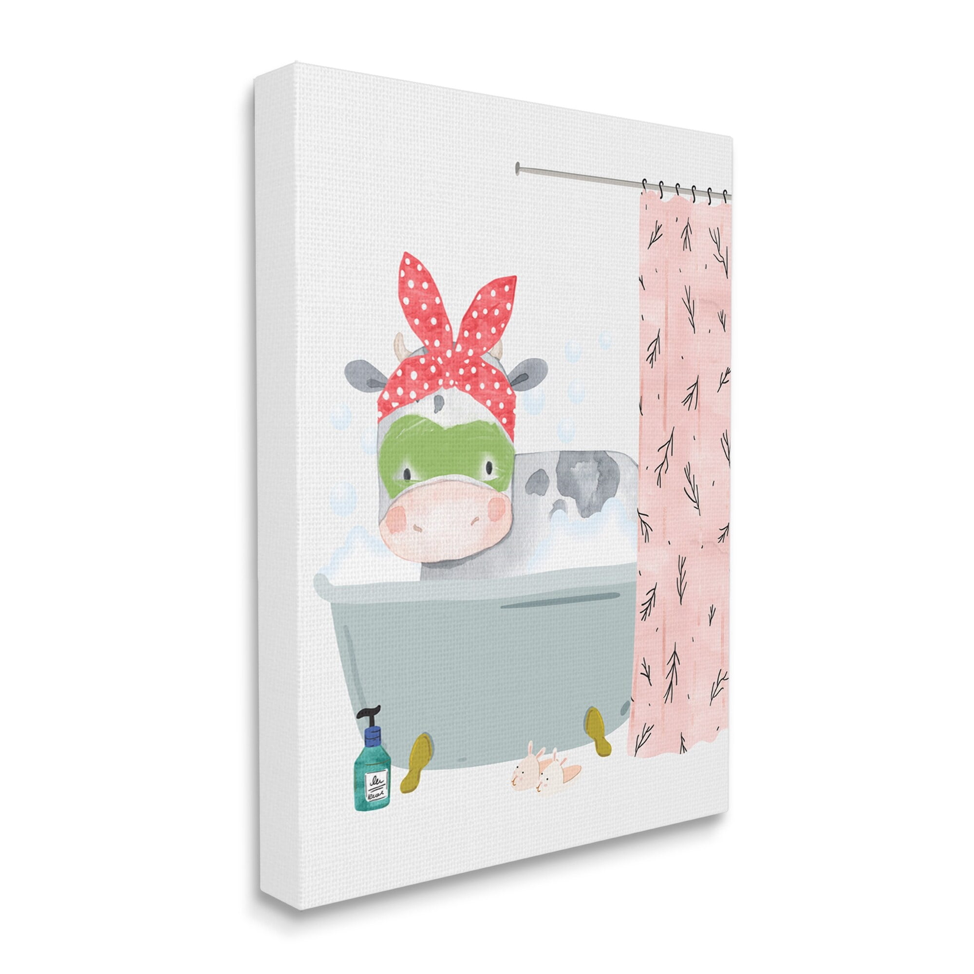 Stupell Industries Children's Farm Cow Bath Tub Bunny Slippers Bathroom, 36 x 48,Design by Erica Billups