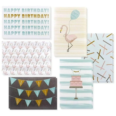48 Pack Happy Birthday Greeting Cards- 6 Designs, Pastel Colors, Flamingos - 48 Envelopes Included 4 x 6