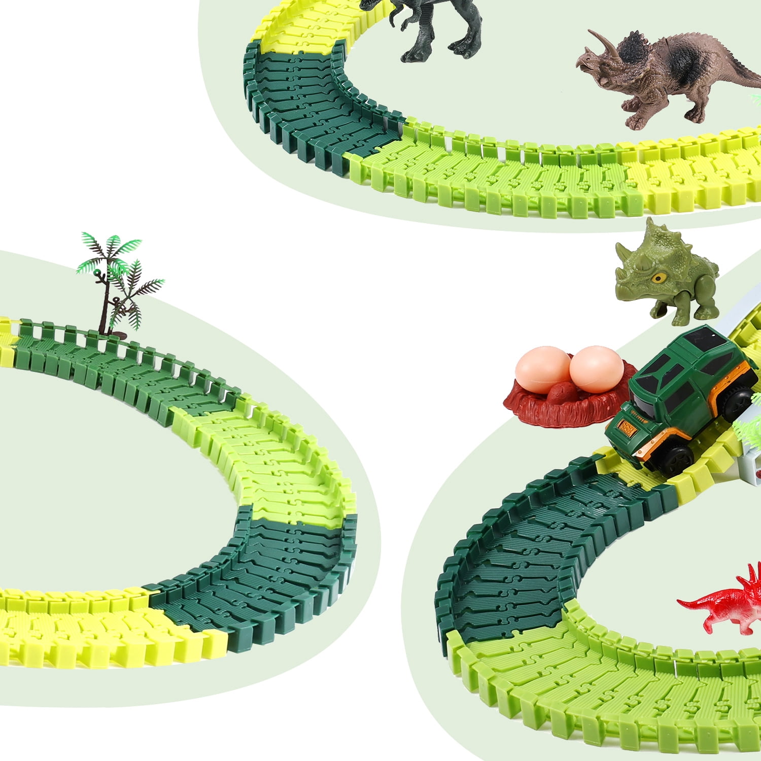 Anpro Dinosaur Toys Race Car Track Set for Kids, 250pcs Race Car Track Set Vehicle Playsets Dinosaur World Road Toys Flexible Track Playset for Boys Age 3+ Best Gift