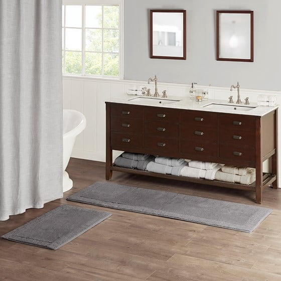 100% Cotton Tufted 3000 GSM Reversible Bath Rug 21x34" Charcoal Super Plush Dense Machine Washable Bathroom Rug