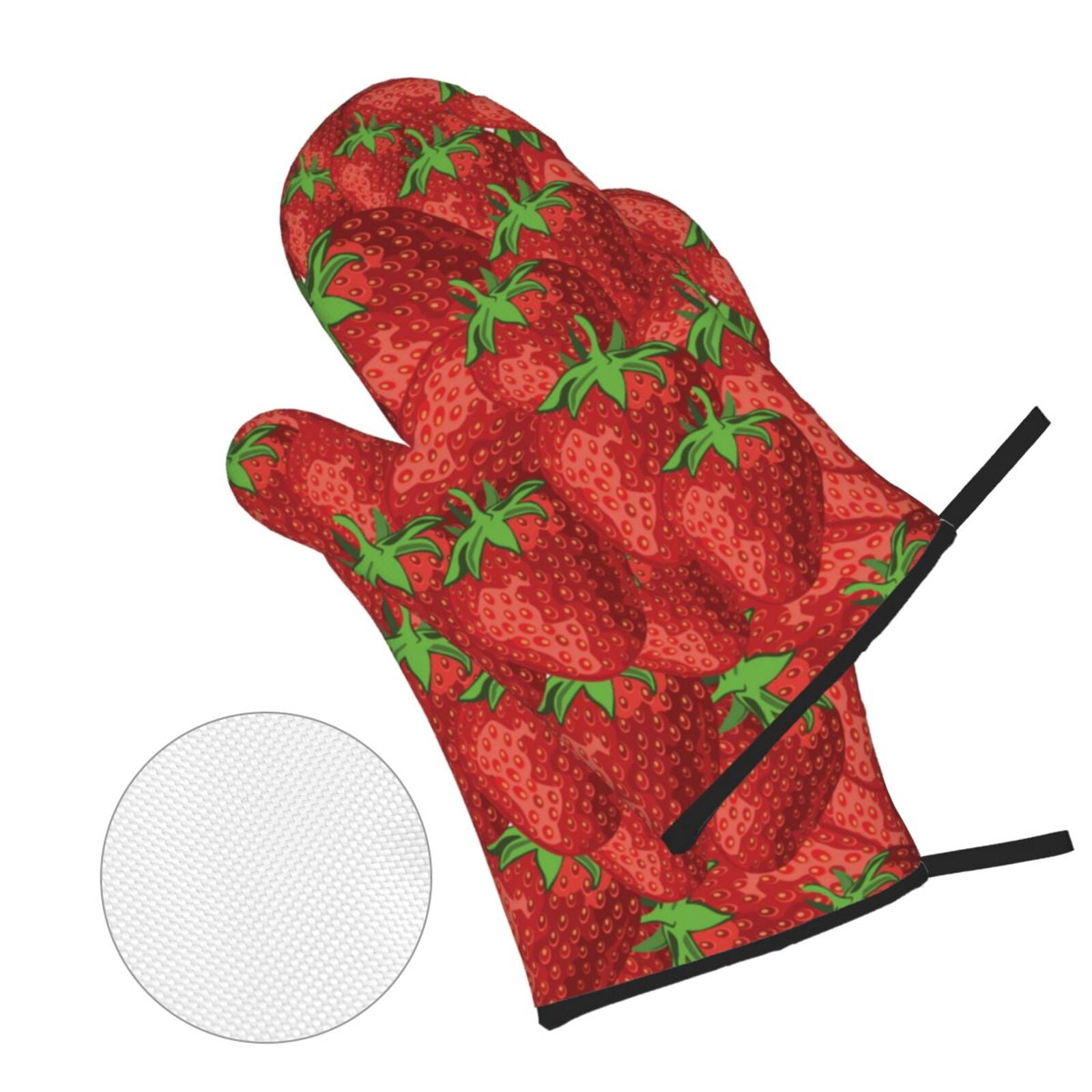 Strawberries Cute Strawberry 4Pcs Oven Mitts and Pot Holders Sets Oven Kitchen Gloves Hot Pads for Cooking BBQ Baking Grilling