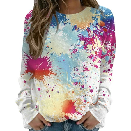 

Vintage T Shirts Women Button Down Shirts Long Sleeve Womens Business Casual Tops Women s Casual Fashion Print Long Sleeve O-Neck Pullover Top Outfit Fall Long Sleeve Day Maternity Shirts(Gold XL)