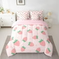 thumbnail image 3 of Feelyou Girly Pink Strawberry Twin Bedding Sets 7-Piece, Kawaii Stars Print Bedding Comforter Set, Teens Kids Girls Women Reversible Sheet Sets, Super Cozy Room Decor, 3 of 8