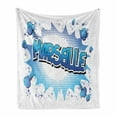 thumbnail image 1 of France Soft Flannel Fleece Throw Blanket, Marseille Text Cloud Designed as Comic Book Style on Plain Background, Cozy Plush for Indoor and Outdoor Use, 50" x 70", White and Azure Blue, by Ambesonne, 1 of 6