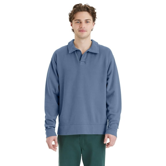 ComfortWash by Hanes - Unisex Garment Dye Polo Collar Sweatshirt - GDH490 - SALTWATER - L