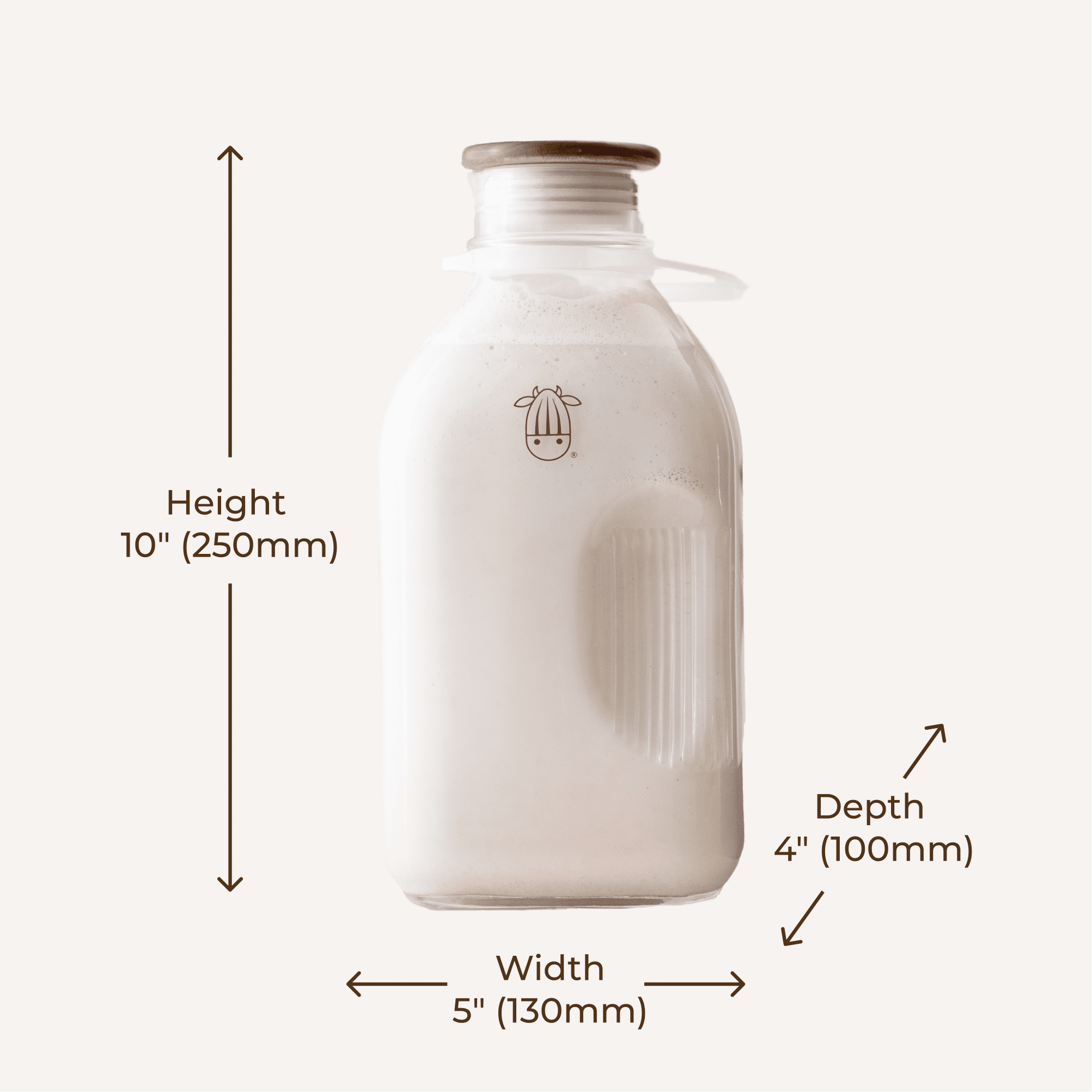 Almond Cow Glass Milk Container, 60 fl oz, Reusable Clear Glass