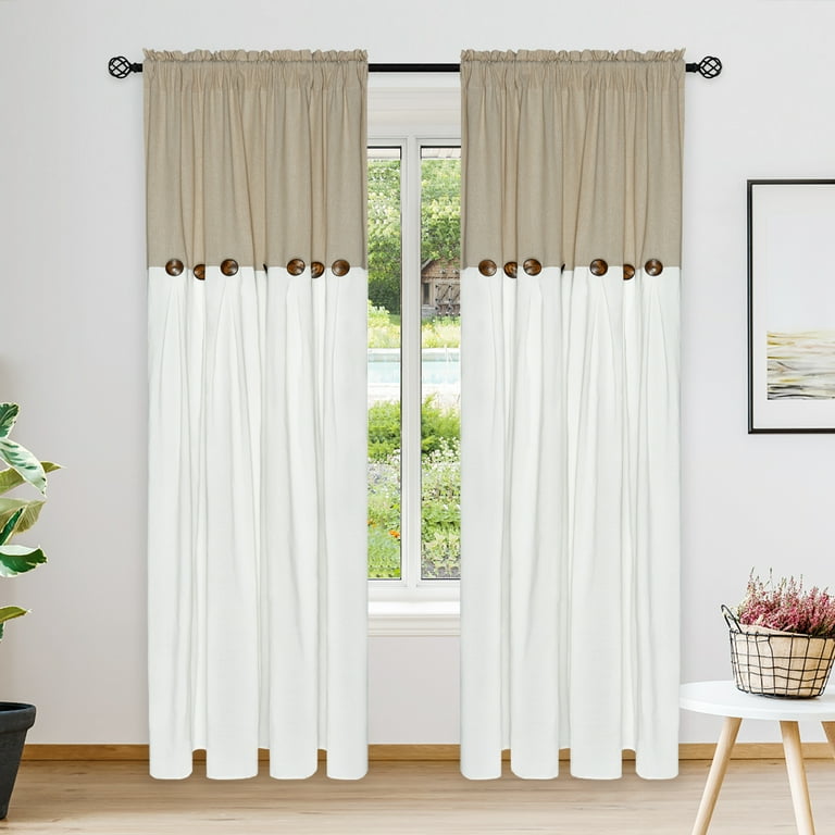 Cotton Linen Farmhouse Curtains Rustic Button Boho Curtains for Bedroom Rod  Pock