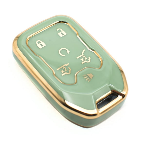 FEYOUN Key Fob Cover Compatible with Chevy Chevrolet Suburban Tahoe GMC Terrain Yukon Yukon XL Smart 6 Buttons TPU Remote Keyless Key Fob Case Protection Shell Accessories, Green
