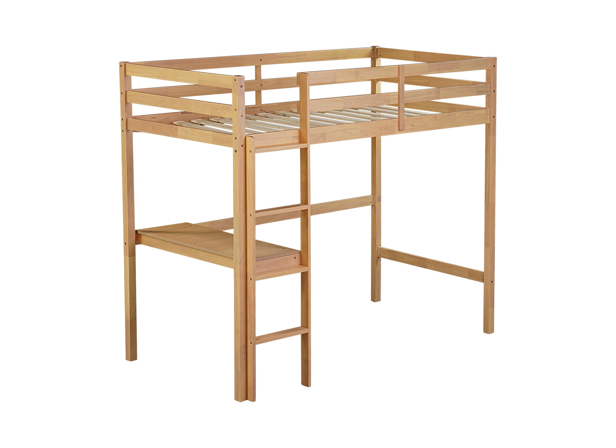 Aukfa Twin Loft Bed with Built-in Desk for Kids Teens Dorm, Rubber Wood, Safety Guard, Oak