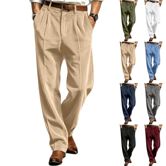 Men's Wide Leg Corduroy Pants Pleated High Waist Casual Trousers For Business Street Travel And Daily Outfits, XL