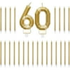 Gold 60th Birthday Number 60 Cake Candles Topper with Holders for Party Supplies Decorations