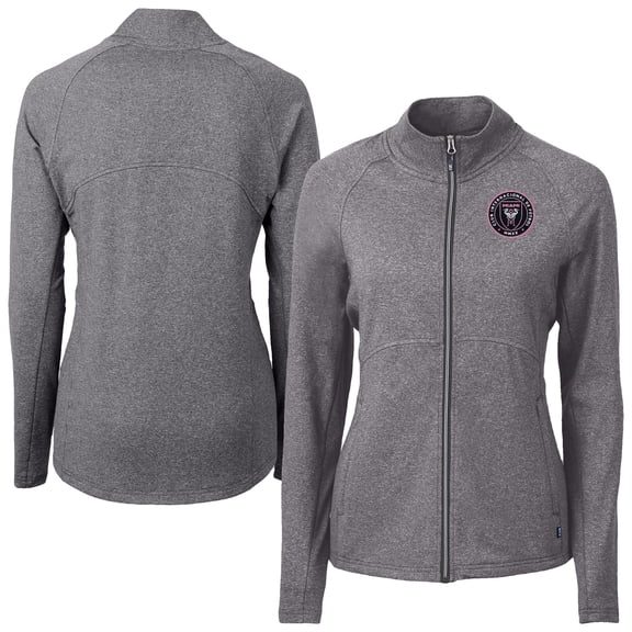 Women's-Cutter & Buck Heather Black Inter Miami CF Adapt Eco Knit Hybrid Recycled Raglan Full-Zip Jacket