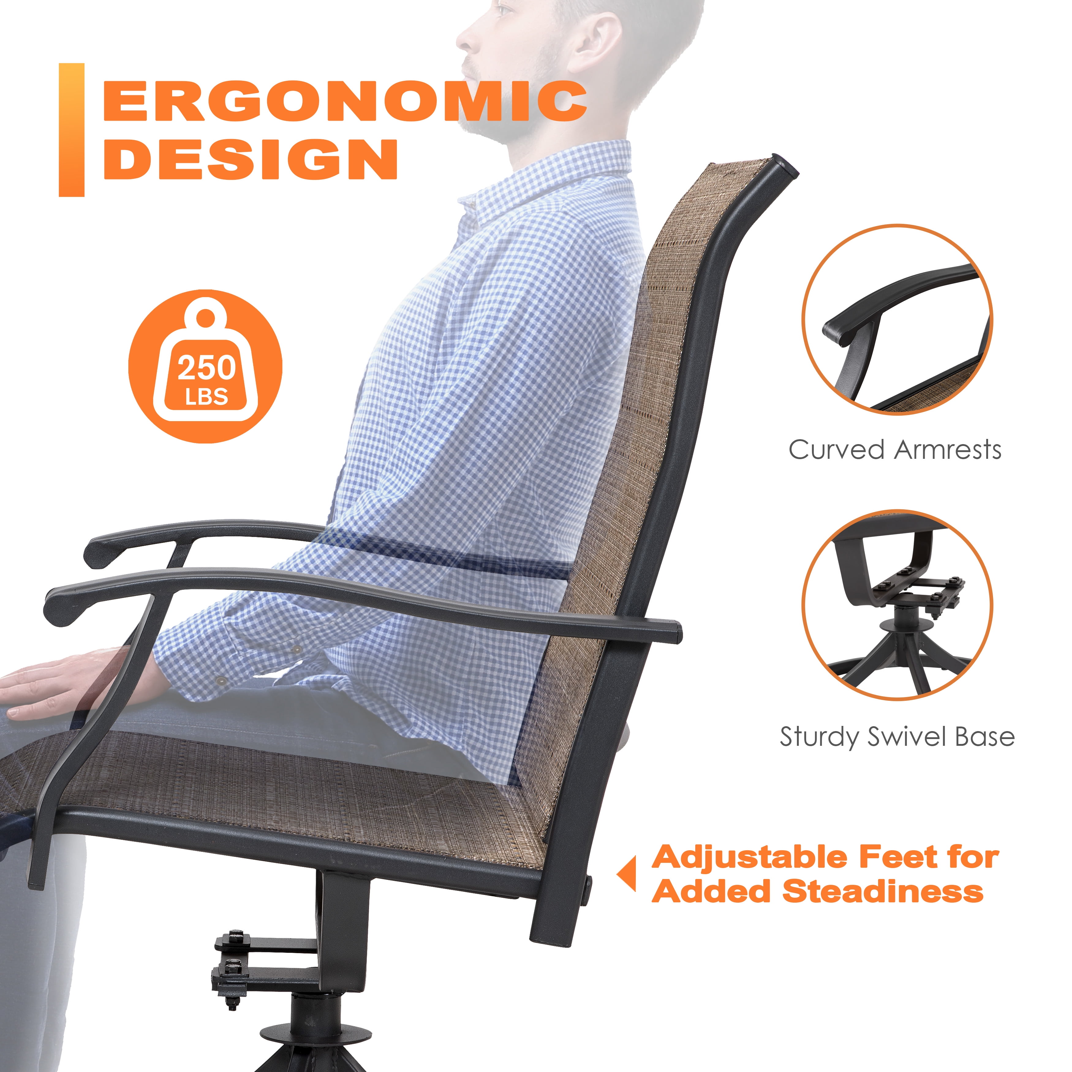 Nuu Garden Patio Swivel Chairs Set of 2, High-Back Outdoor Dining Chairs, All-Weather Textilene Outdoor Yard Chairs, Brown