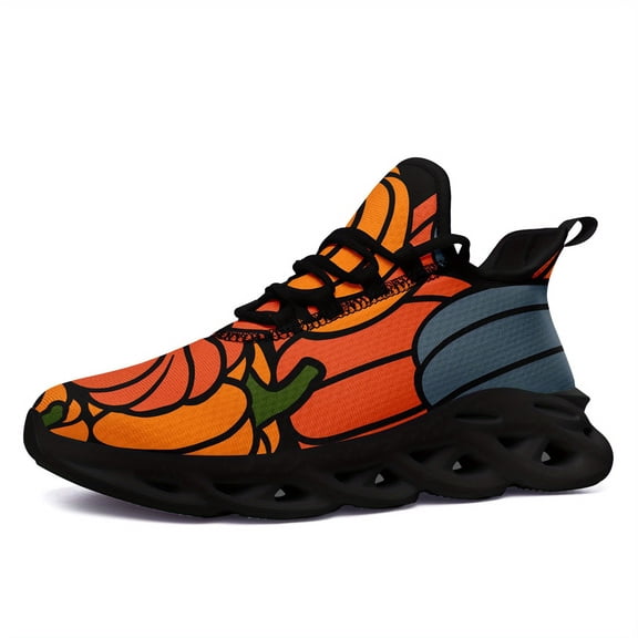 Coolcustomize Halloween Men's Casual Sneakers, Orange Pumpkin Design, Trick or Treat Casual Shoes, Fashion Streetwear Lace-Up Trainers, Trendy Casual Shoes for Halloween and Daily Wear, PLUS SIZE